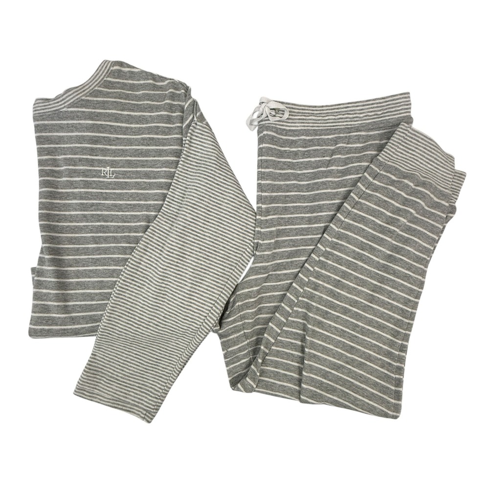 Lauren Ralph Lauren Pajama Set Black Label Women XL Gray Striped Loungewear LRL